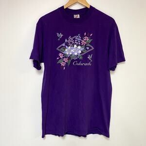 Vintage Flower Shirt 90s Purple Floral Grandma Colorado Vtg